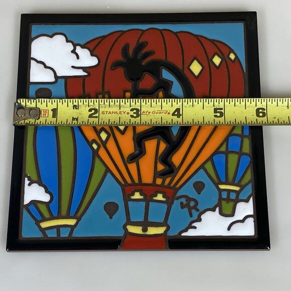 Kokopelli Tile Trivet Pottery Decor Hot Air Balloon 6" x 6" Made In Italy - Picture 3 of 10